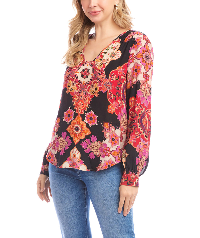 Karen Kane Womens Long Sleeve Shirred Blouse