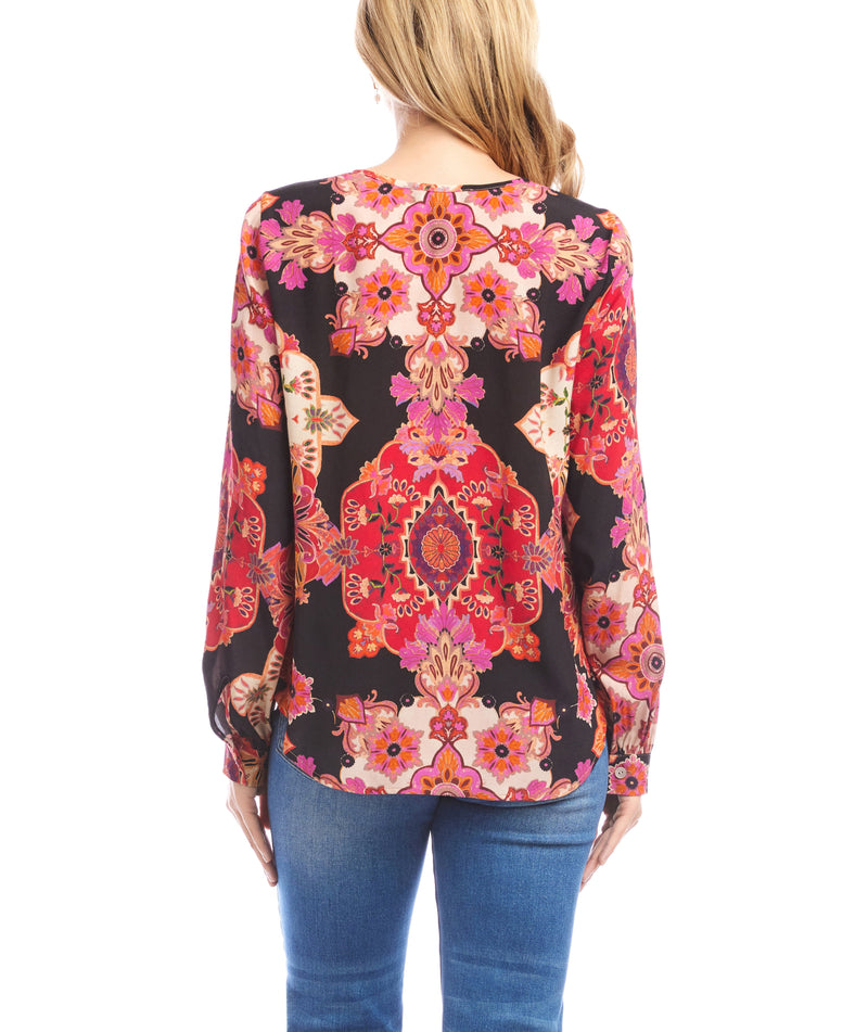 Karen Kane Womens Long Sleeve Shirred Blouse