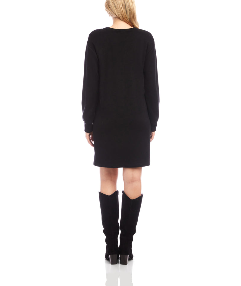 Karen Kane Womens V-Neck Button Detail Long Sleeve Dress