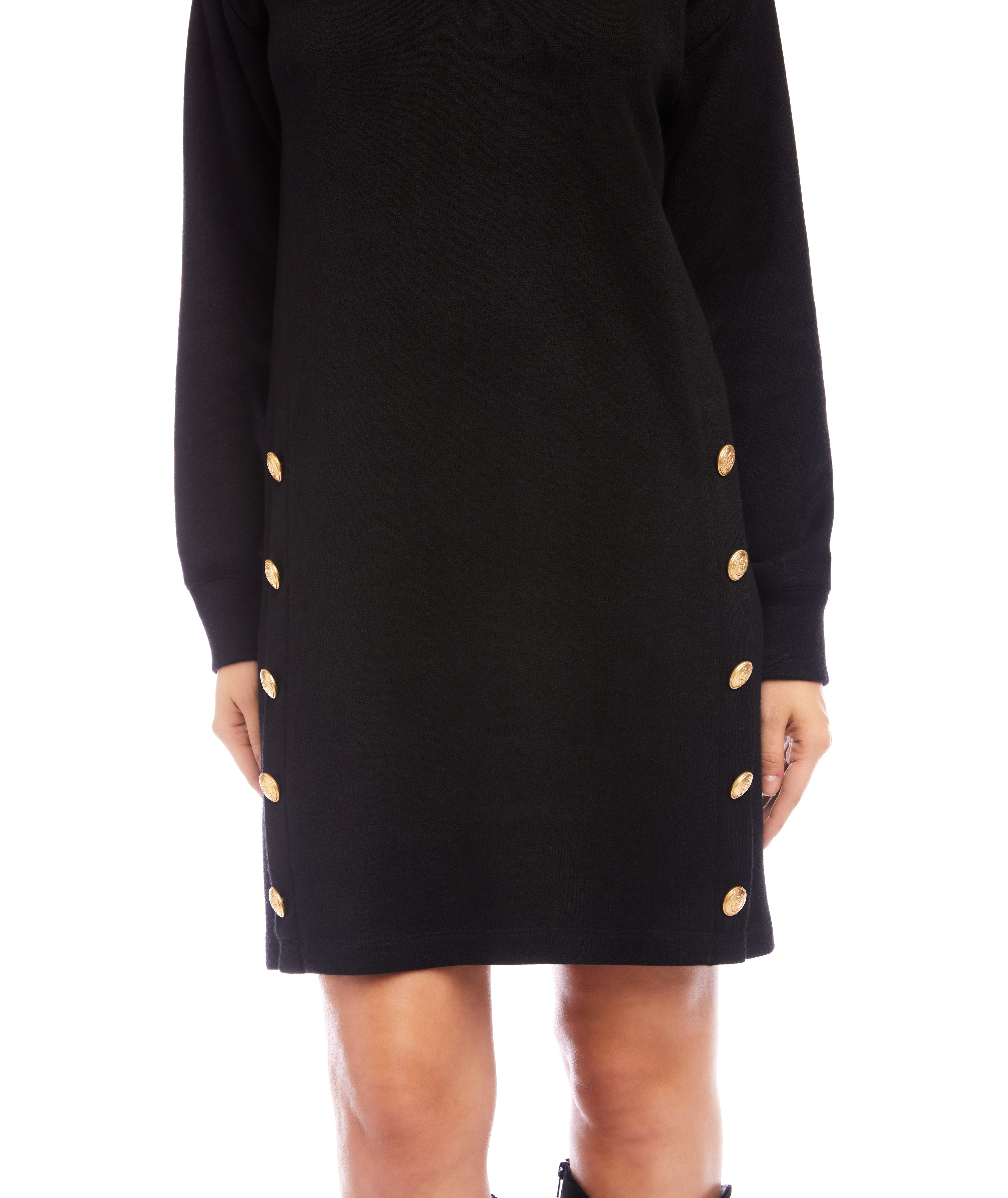 Karen Kane Womens V-Neck Button Detail Long Sleeve Dress