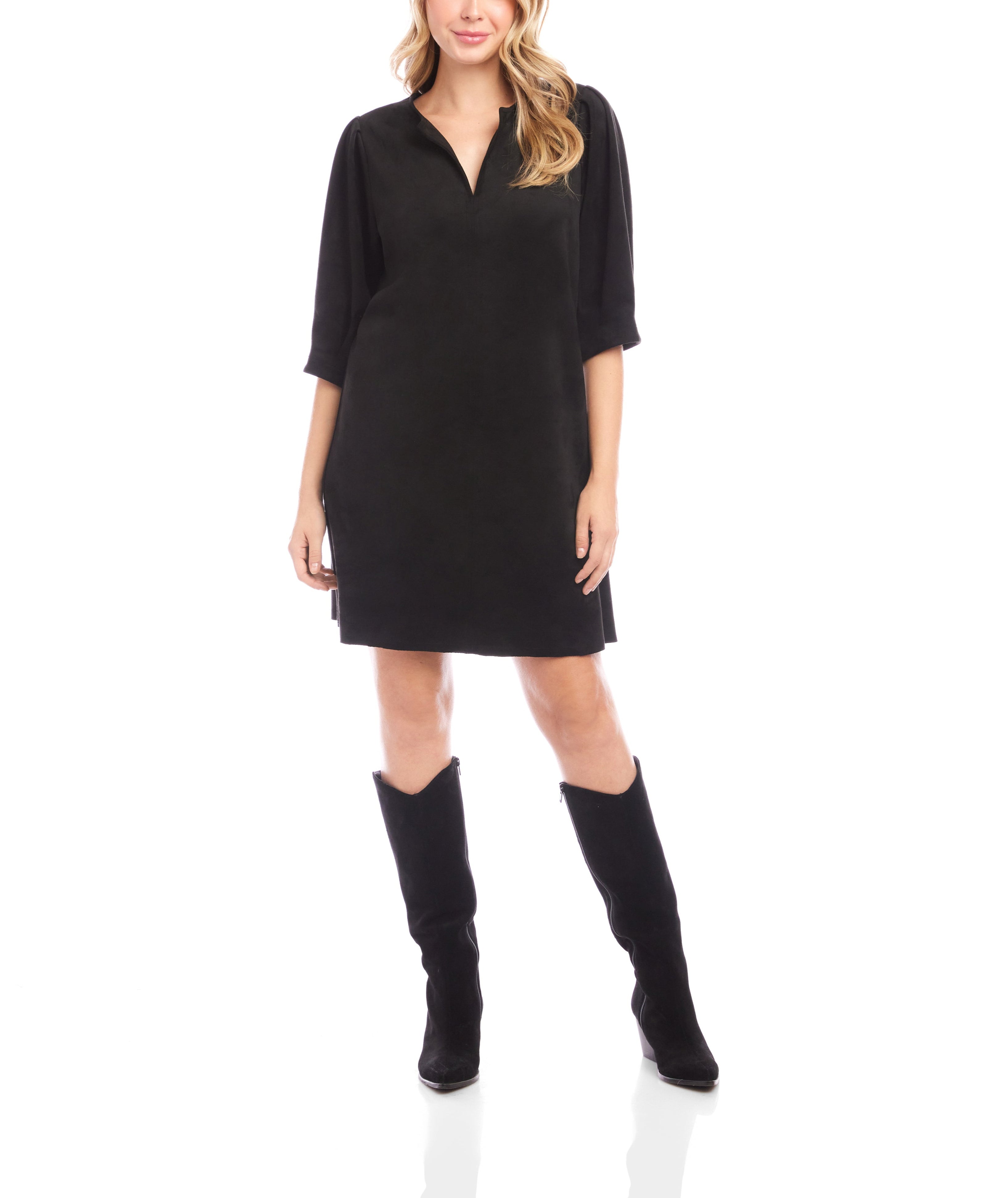 Karen Kane Womens Faux Suede Puff Sleeve Dress