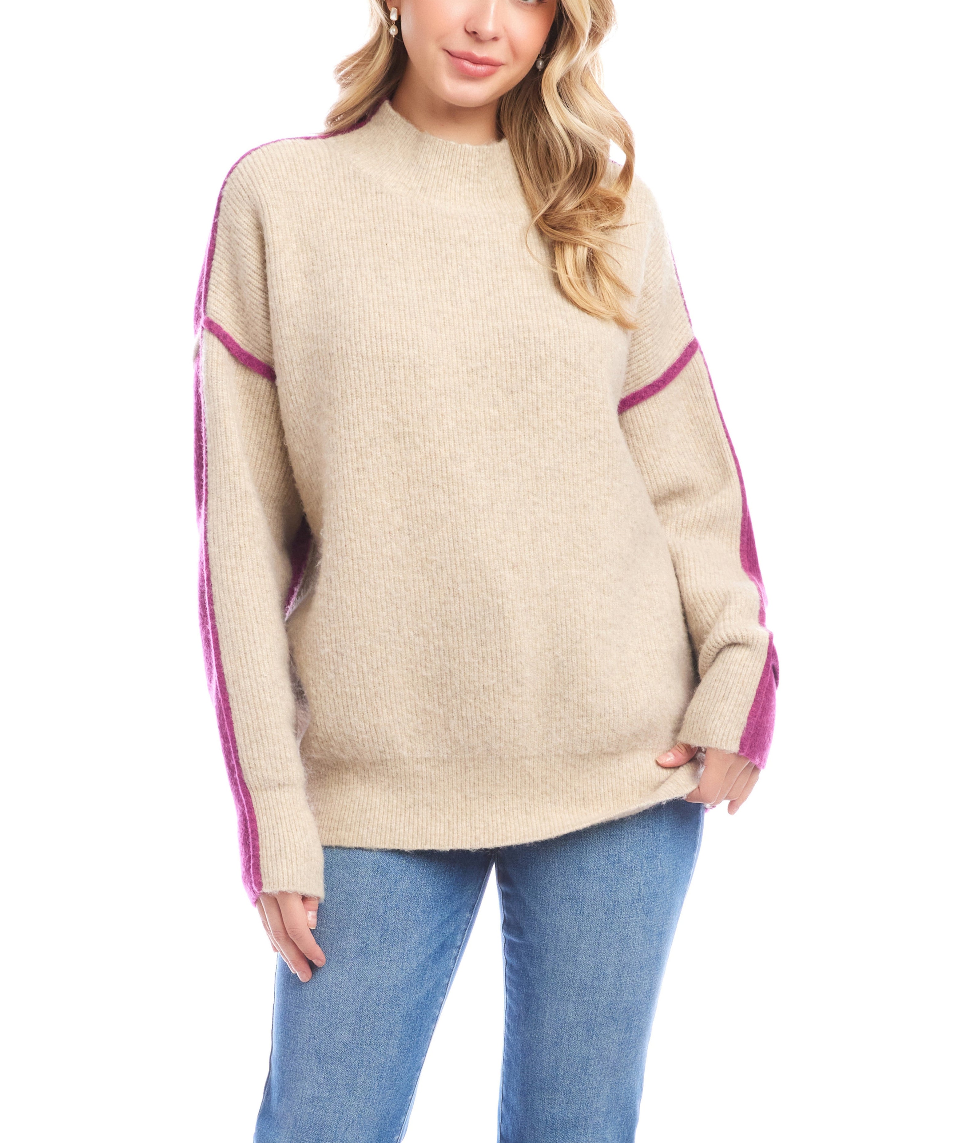 Karen Kane Womens Colorblock Mock Neck Sweater
