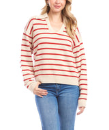 Karen Kane Womens Stripe Polo Sweater