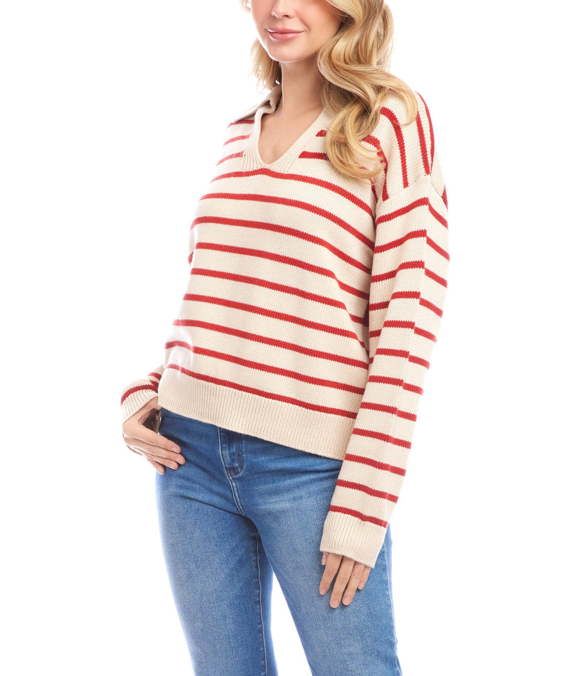 Karen Kane Womens Stripe Polo Sweater