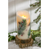 Evergreen Pine Branch LED Pillar Candle