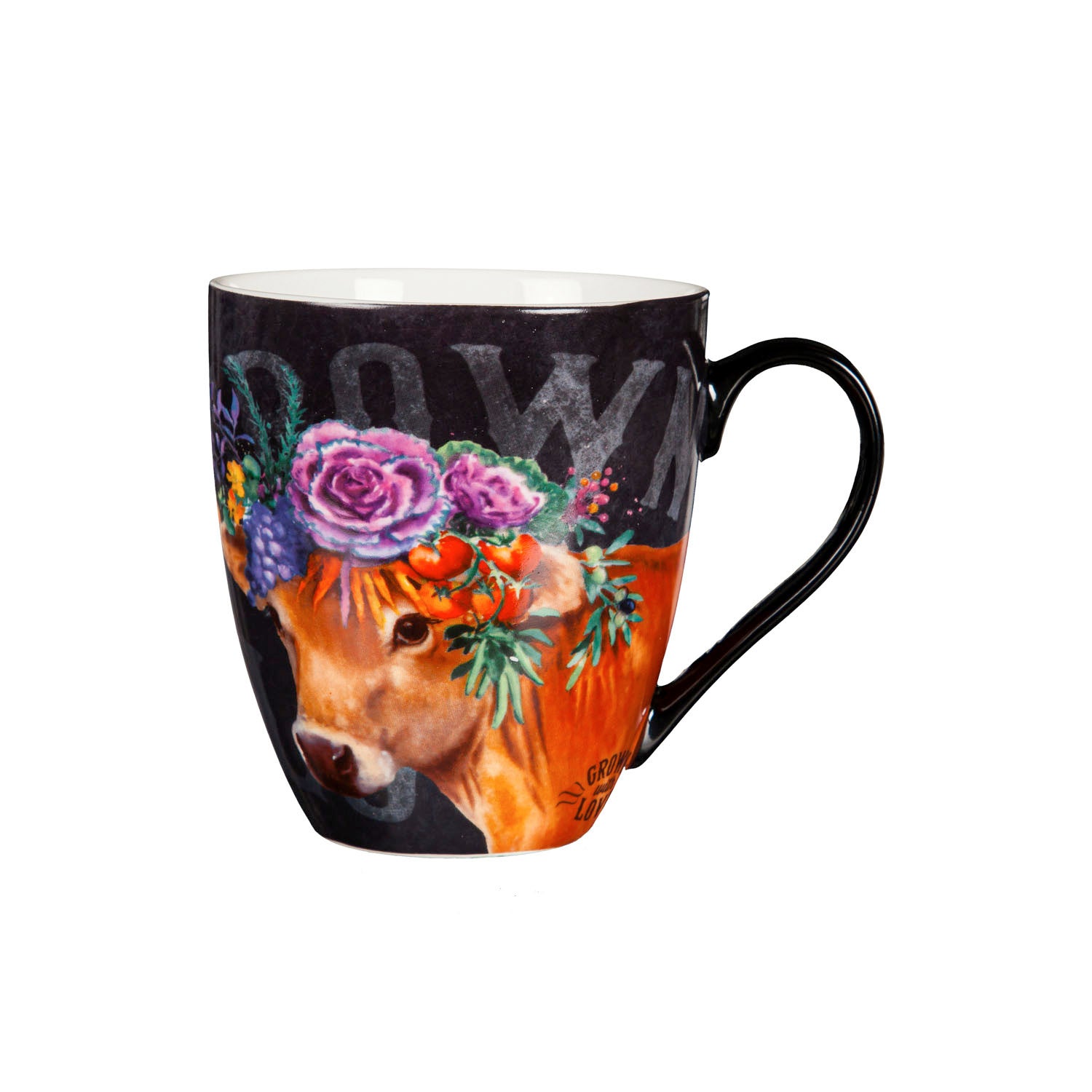 Evergreen Floral Cow Ceramic Cup O' Java Mug - 17 oz.