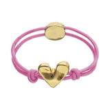 UNOde50 Pink Elastic Thread Gold Heart Charm Bracelet - Medium