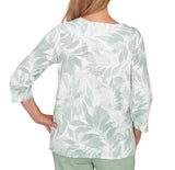 Ruby Rd. Womens Monotone Leaf Print Split Neck Top
