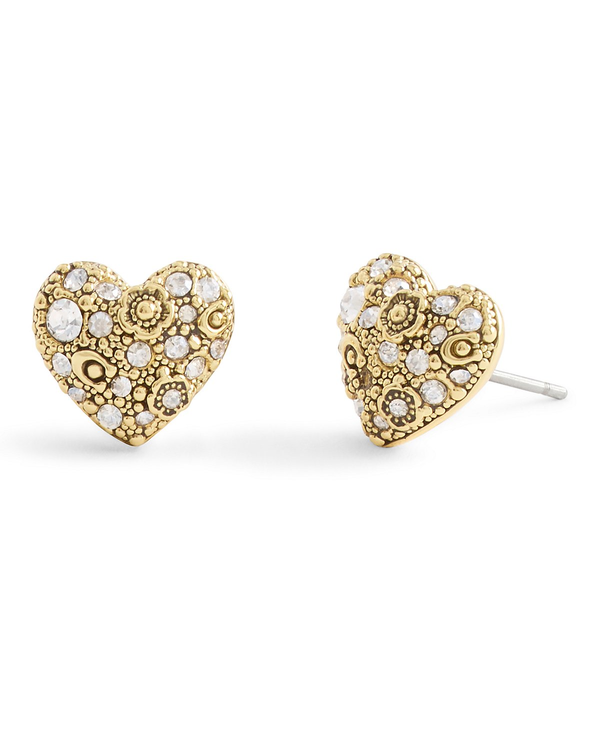 COACH Gold Pavé Heart Stud Earrings