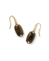 Kendra Scott Lee Riveted Gold Drop Earrings - Dark Brown Hawk's Eye