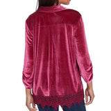 Ruby Rd. Womens Stretch Velvet Lace Trim Top