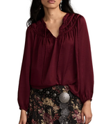 Lucky Brand Womens Ruched Peasant Top