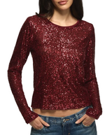 Lucky Brand Womens Sequin Long Sleeve Top