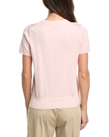 Brooks Brothers Womens Scalloped Pointelle-Trim Short Sleeve Sweater