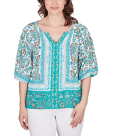 Ruby Rd. Womens Split Neck Woven Swiss Dot Top