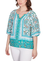 Ruby Rd. Womens Split Neck Woven Swiss Dot Top