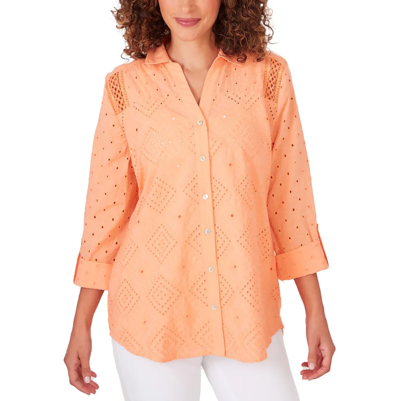 Ruby Rd. Womens Woven Diamond Cotton Top