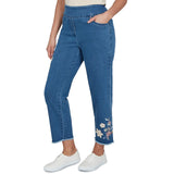 Alfred Dunner Womens Floral Crochet Applique Ankle Jeans