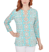 Ruby Rd. Womens Medallion Stretch Knit Top