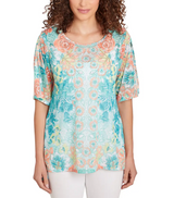 Ruby Rd. Womens Embellished Spring Floral Short Sleeve T-Shirt