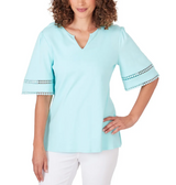 Ruby Rd. Womens Split Neck Cotton Short Sleeve T-Shirt