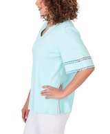 Ruby Rd. Womens Split Neck Cotton Short Sleeve T-Shirt