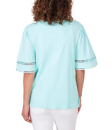Ruby Rd. Womens Split Neck Cotton Short Sleeve T-Shirt