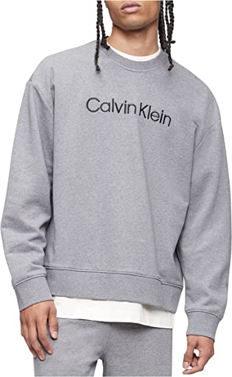 Calvin Klein Mens Relaxed Fit Logo Terry Crewneck Sweatshirt