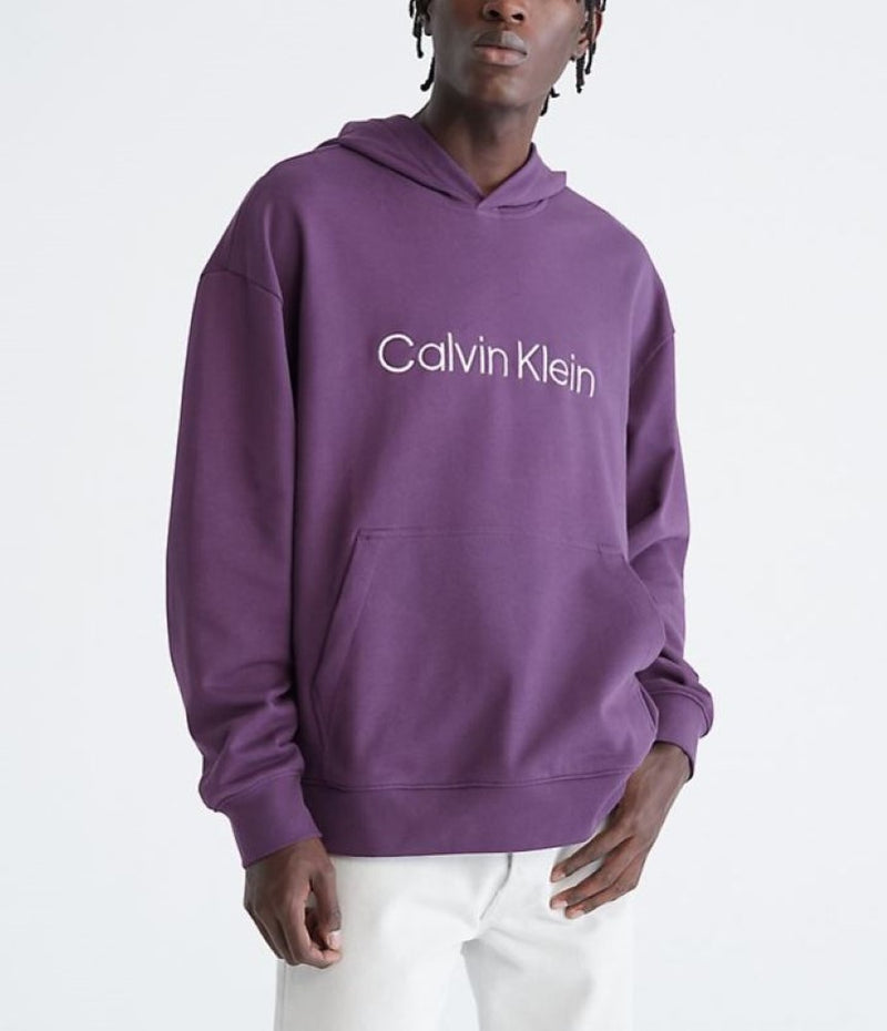 Calvin Klein Mens Relaxed Fit Logo Terry Pullover Hoodie ShopCGX