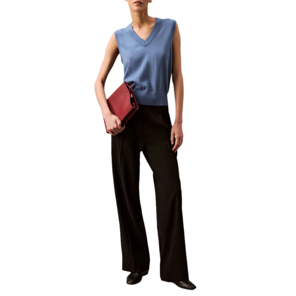 Calvin Klein Womens Soft Crepe Pleated Straight-Leg Pants