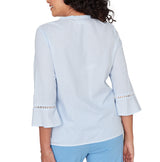 Ruby Rd. Women's Striped Floral Embroidered Button Down Top