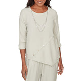 Alfred Dunner Womens Diagonal Spliced Detailed Top with Necklace