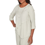 Alfred Dunner Womens Diagonal Spliced Detailed Top with Necklace