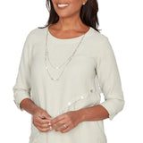 Alfred Dunner Womens Diagonal Spliced Detailed Top with Necklace