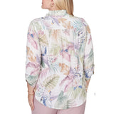 Alfred Dunner Womens Tropical Button Front Tie Sleeve Top
