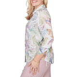 Alfred Dunner Womens Tropical Button Front Tie Sleeve Top