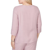 Alfred Dunner Womens Textured Spliced Rose Top with Necklace