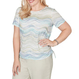 Alfred Dunner Womens Wavy Biadere Side Tie Ruched Short Sleeve T-Shirt