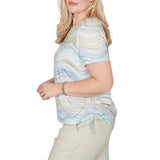 Alfred Dunner Womens Wavy Biadere Side Tie Ruched Short Sleeve T-Shirt