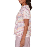 Alfred Dunner Womens Chevron Geometric Short Sleeve T-Shirt