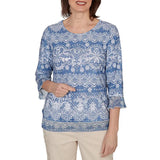 Alfred Dunner Womens Lacey Striped Knit Top