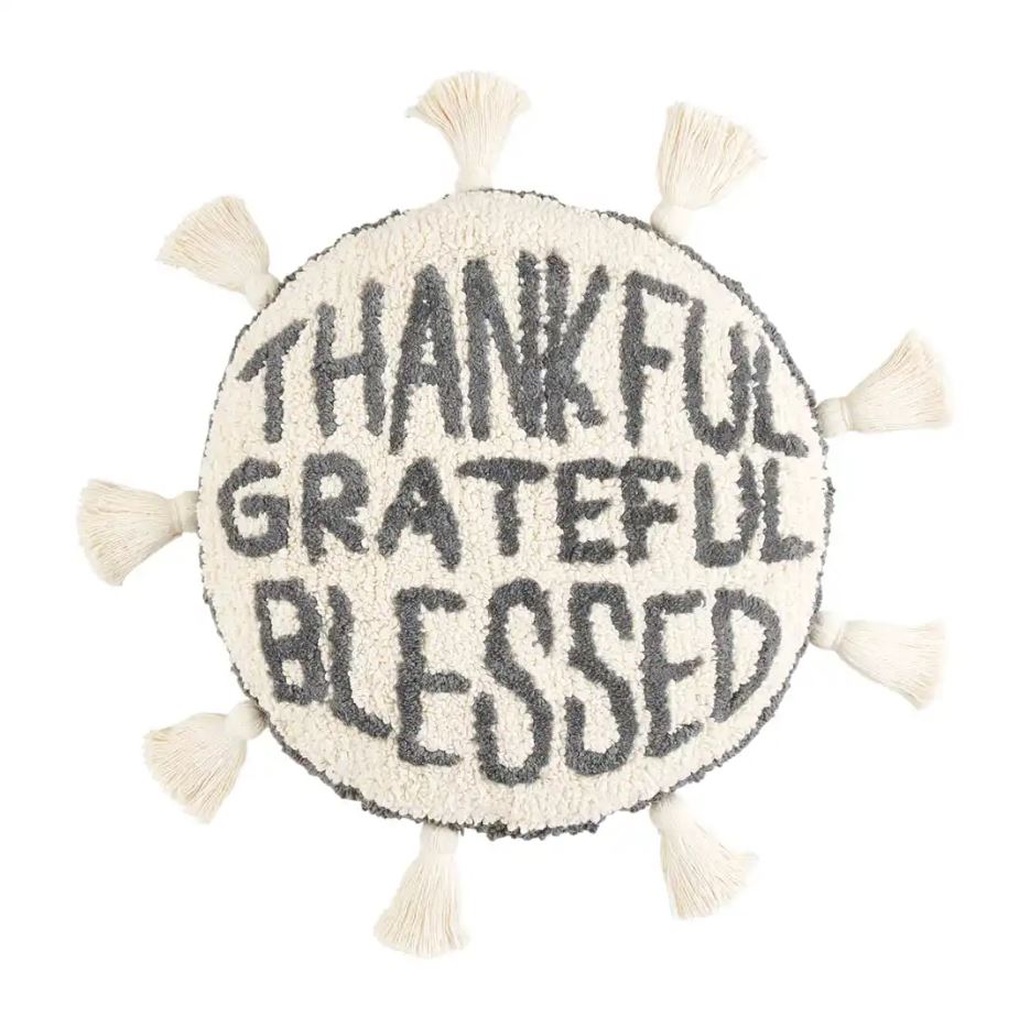 Mud Pie Thankful Tufted Round Pillow ShopCGX