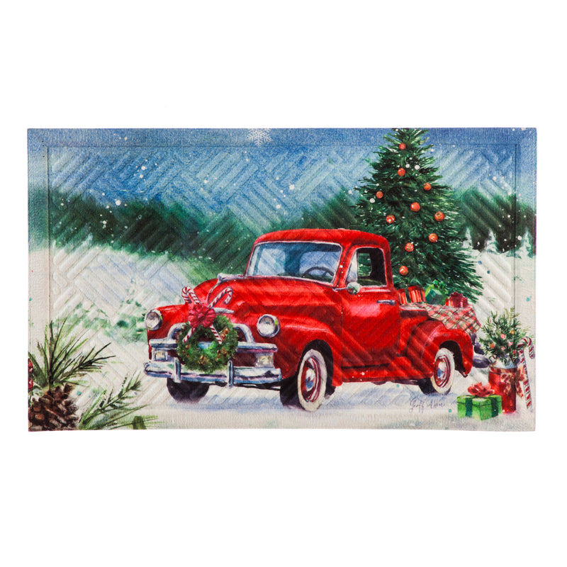 Evergreen Christmas Farm Pickup Embossed Floor Mat
