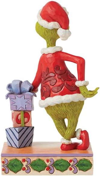 Enesco Jim Shore The Grinch Santa Grinch Leaning on Gift Stack Figurine