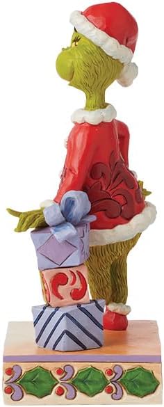 Enesco Jim Shore The Grinch Santa Grinch Leaning on Gift Stack Figurine