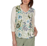 Alfred Dunner Womens Sequined Floral Mesh Overlay Knit Top