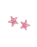 Kendra Scott Parker Starfish Gold Stud Earrings - Bright Pink Mother Of Pearl