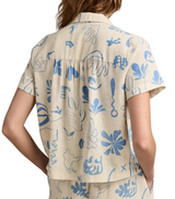 Lucky Brand Womens Printed Linen Camp Shirt