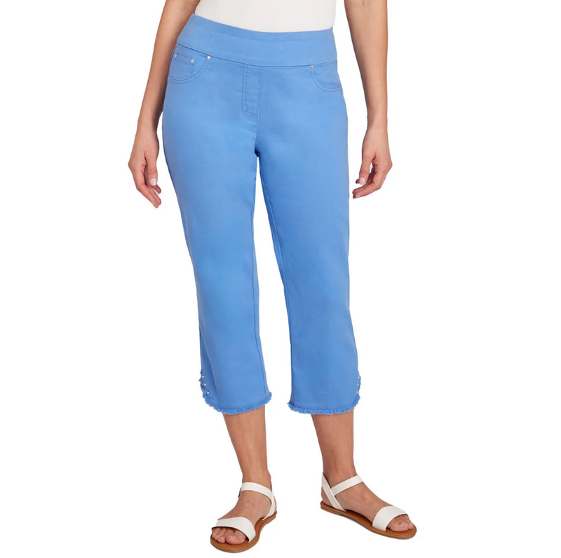 Ruby Rd. Womens Women's Pull-On Stretch Denim Lace Hem Capri Pants