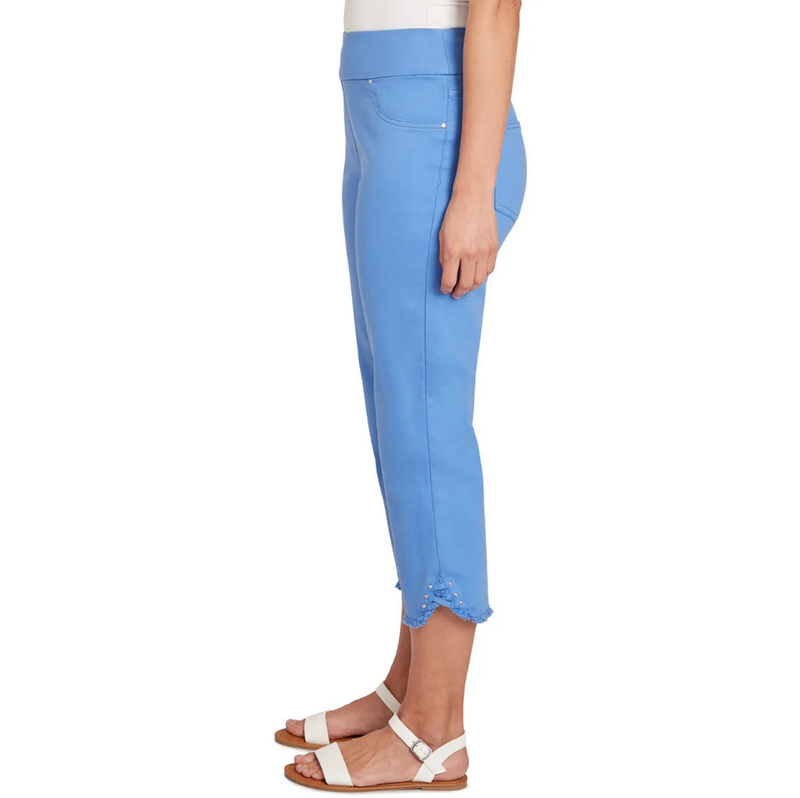 Ruby Rd. Womens Women's Pull-On Stretch Denim Lace Hem Capri Pants